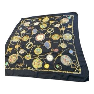 Gucci Elegant Black and Gold Scarf-100% silk-watch scarf